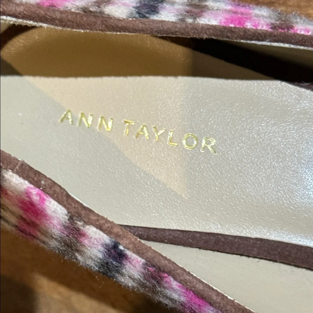 Ann Taylor Plaid Block Heel Pumps‎ Pink Brown Tweed Pointed Toe – Size 7M